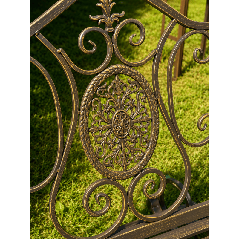 Dekoratives Gusseisenmedaillon des Garten-Schaukelstuhls