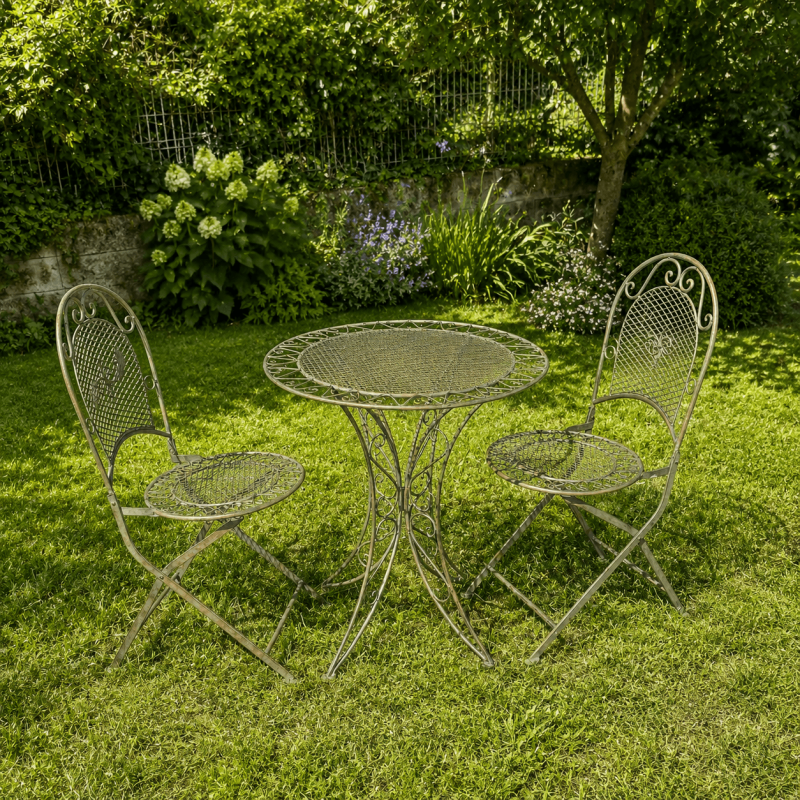 Gartenmöbel-Set aus Schmiedeeisen mit Grünspanpatina