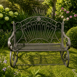 Garten-Schaukelbank aus braun patiniertem Metall