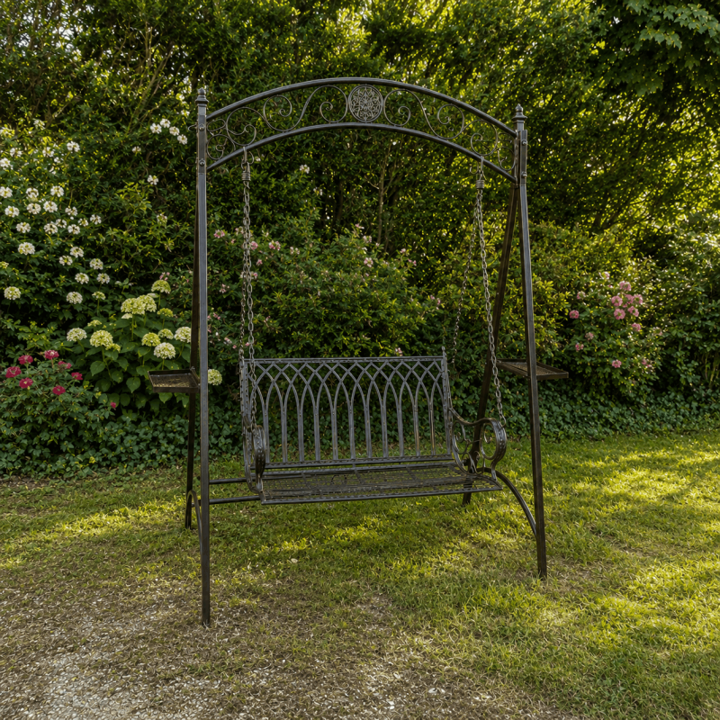 Gartenschaukel für 2 Personen aus braun patiniertem Metall