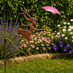 Mobile de jardin « Dame au parapluie rose » – Balancier décoratif en métal