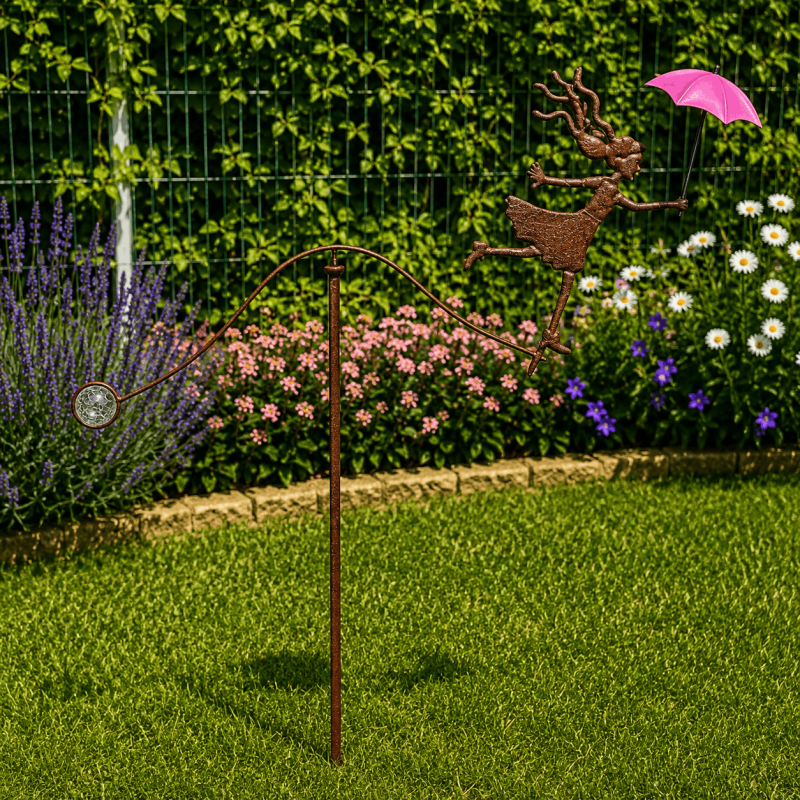Dekoratives Gartenpendel mit rosa Regenschirm