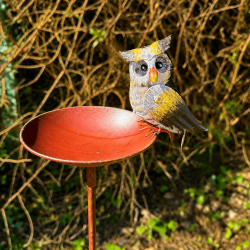 Bain d'oiseaux sur pied avec chouette – Abreuvoir décoratif en métal