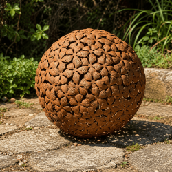 Gartenkugel aus Metall mit floralem Durchbruchmuster