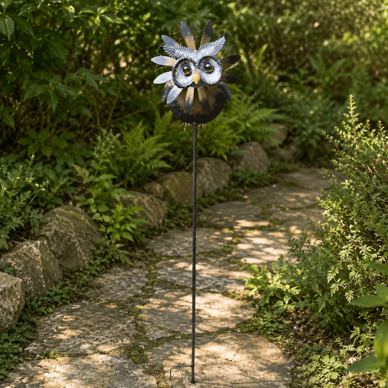 Hohes Gartenwindrad mit Eulenmotiv – 145 cm
