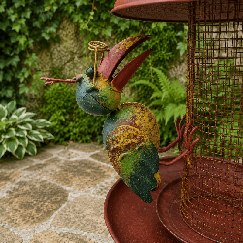 Metall-Vogelfutterstelle mit Futtersilo und Auffangschale