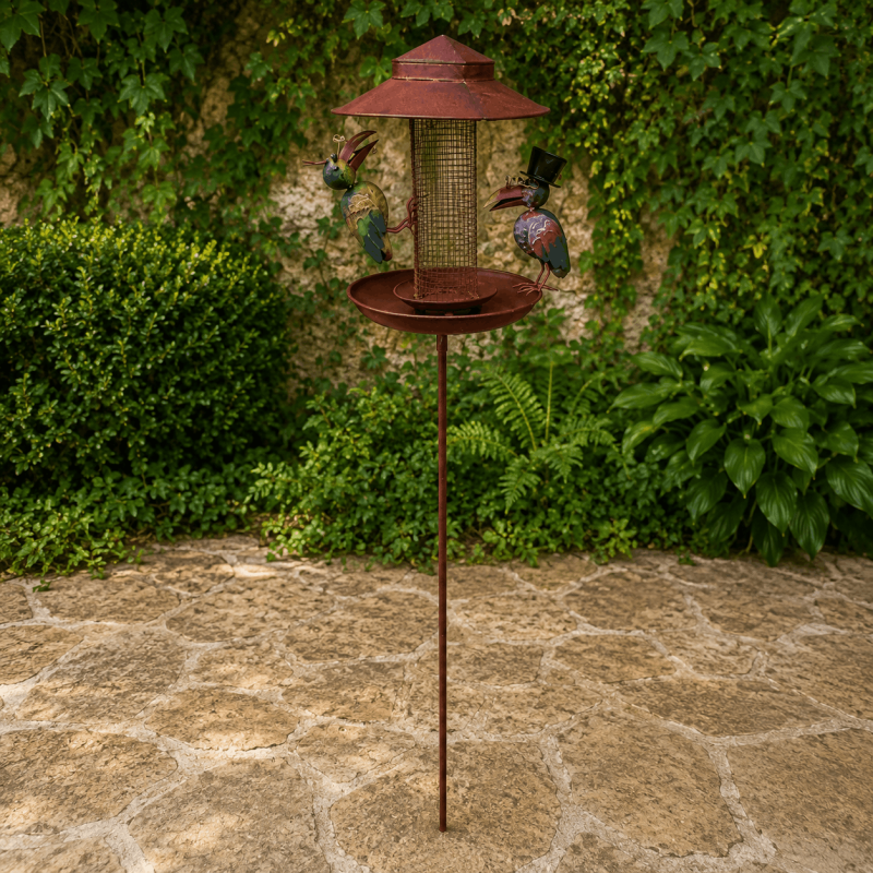 Metall-Vogelfutterstelle mit Futtersilo und Auffangschale