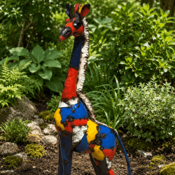 Gartenfigur Giraffe aus recyceltem Metall – bunt, H 120 cm