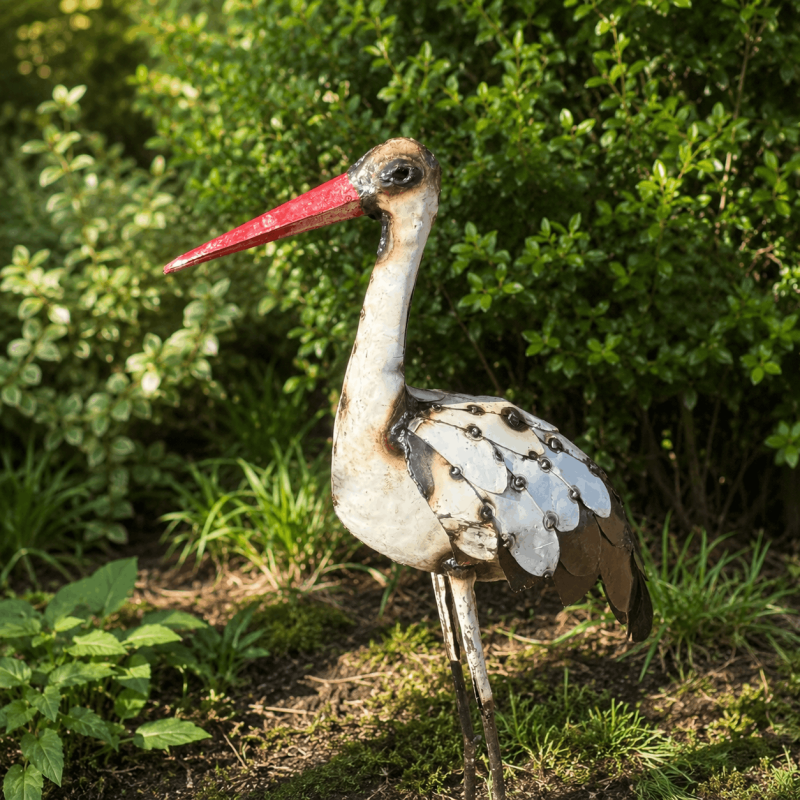 Gartenfigur Storch aus recyceltem Metall