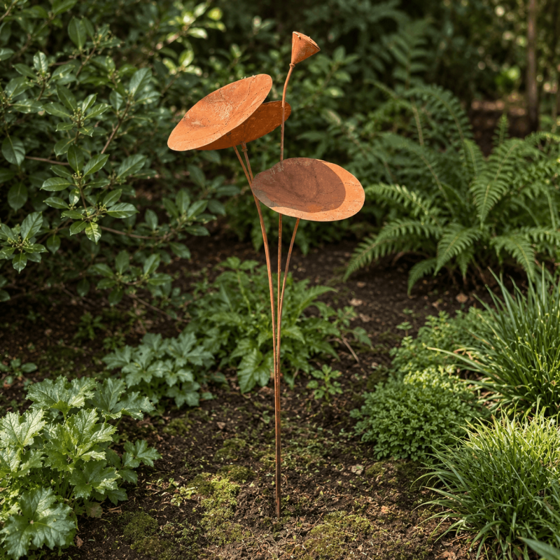 Hohe Seerosen-Gartenskulptur aus Metall – 130 cm