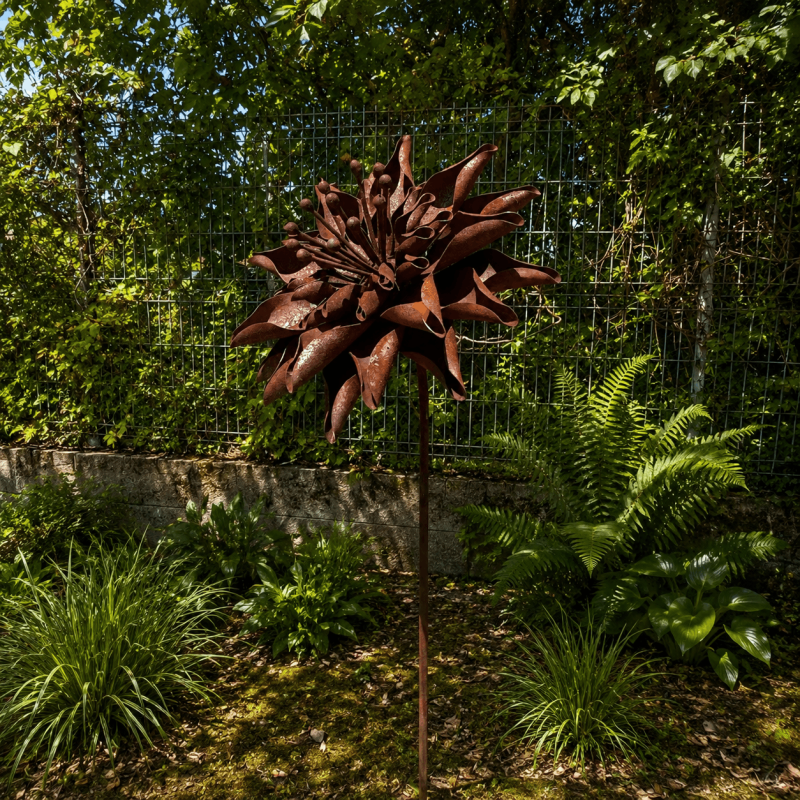 Dekorativer Gartenstecker Dahlie in Rostoptik – 160 cm