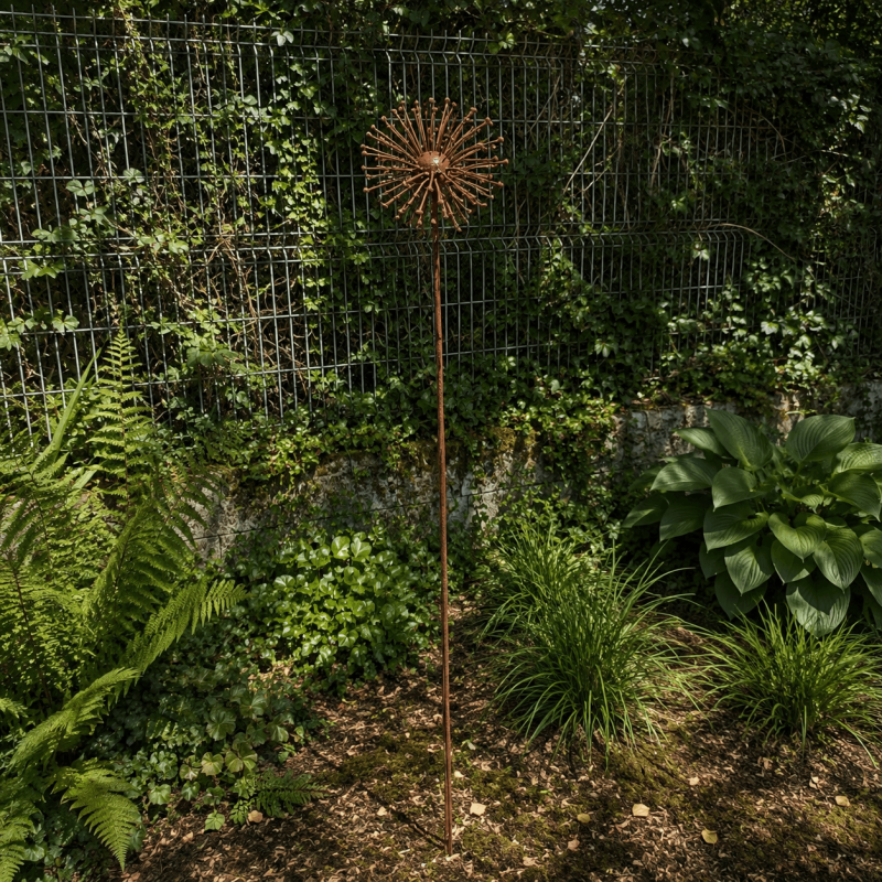 Hoher Gartenstecker Sonnenblüte in Rostoptik – 160 cm
