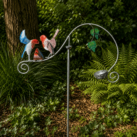 Mobiles Balancier mit fünf bunten Vögeln für den Garten