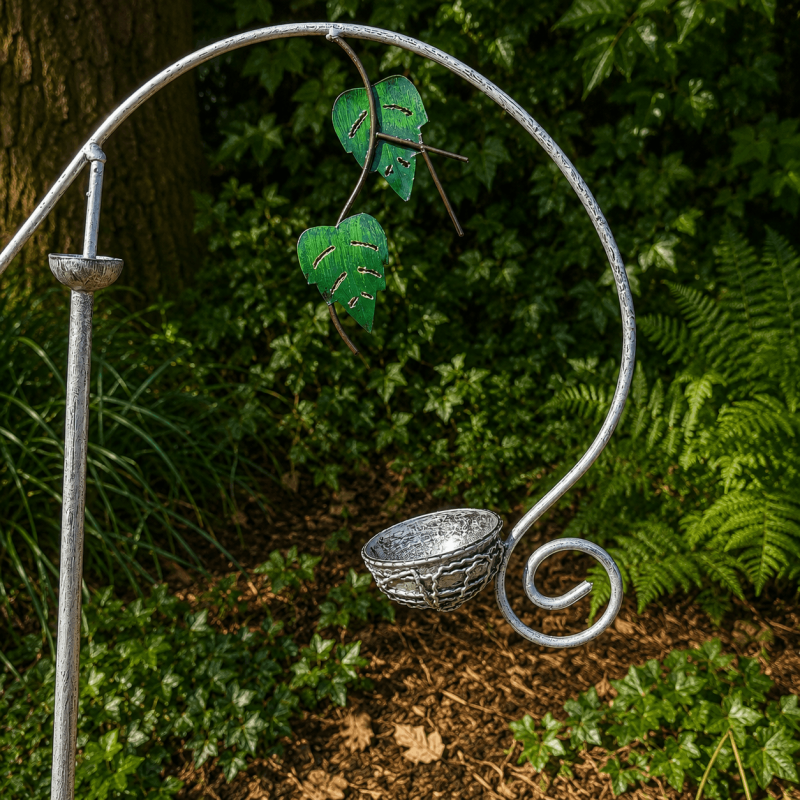 Mobiles Balancier mit drei bunten Metallvögeln