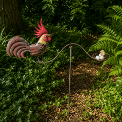 Mobiles Windspiel Hahn und Henne im Nest für den Garten