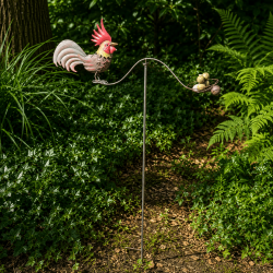 Wippfigur Hahn und Henne im Nest aus Metall auf Stab