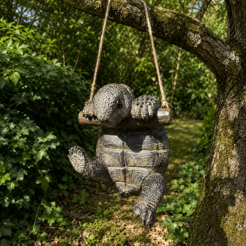 Hängende Schildkrötenfigur in grauer Steinoptik