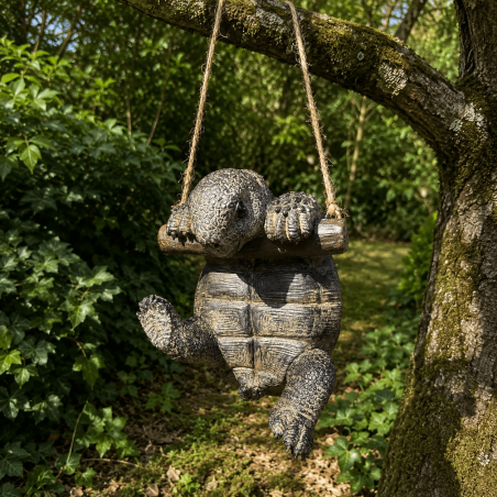 Hängende Schildkrötenfigur in grauer Steinoptik