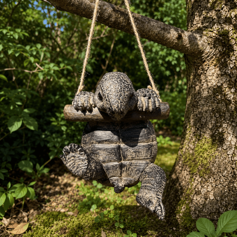 Schildkröten-Gartendekoration an einem kleinen Ast
