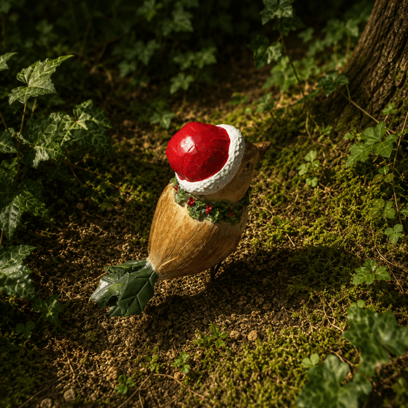 Seitenansicht des Weihnachtsvogels mit grüner Schwanzpartie