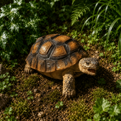 Dekorative Schildkröte zwischen Gartenpflanzen