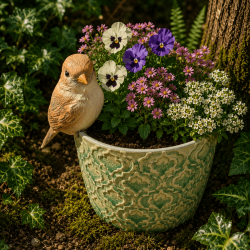 Vogelfigur für den Blumentopf aus Kunstharz