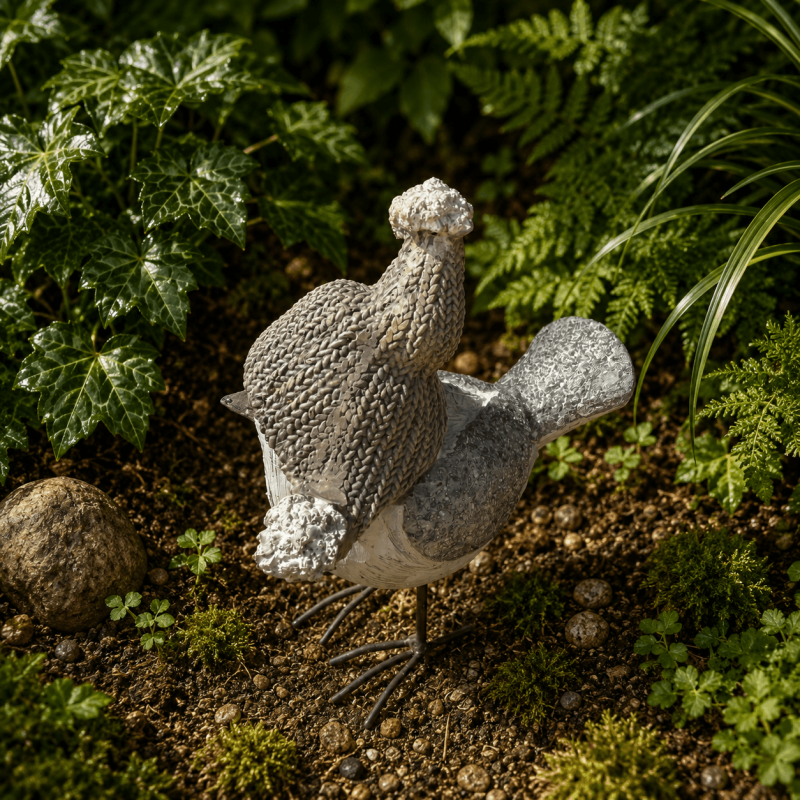 Winterliche Vogelfigur mit großer Mütze und Pompons