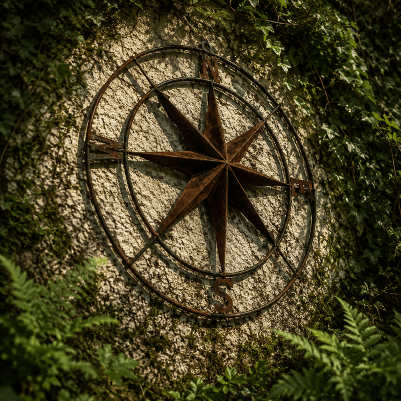 Dekorative Metall-Windrose als Wanddekoration für den Garten