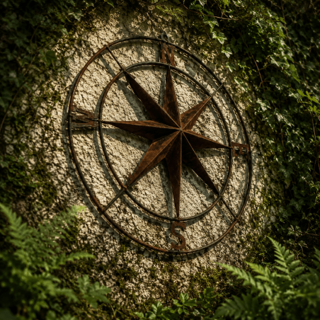 Dekorative Metall-Windrose als Wanddekoration für den Garten