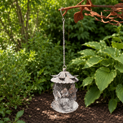 Hängendes Vogelfutterhaus aus Metallgitter mit dekorativem Dach