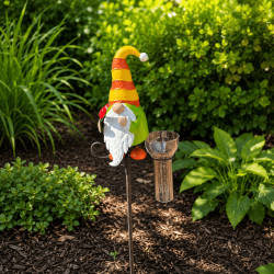 Pluviomètre décoratif nain de jardin sur pic en métal