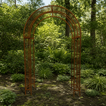 Rostfarbener Gartenbogen für Rosen und Kletterpflanzen