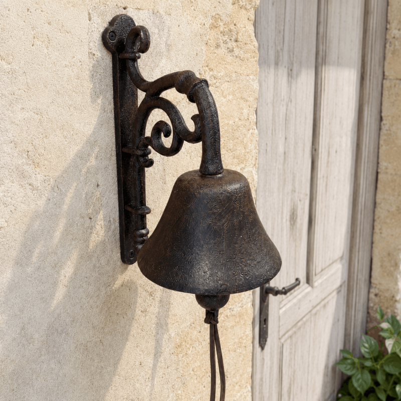 Türglocke mit geschwungener Gusseisenhalterung
